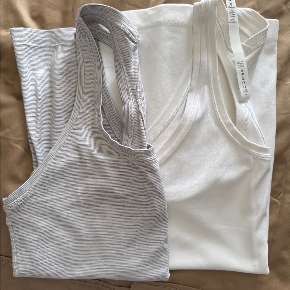 Lululemon 2 Tank Top Set Women's Racerback Soft White & Space Gray Size 12 - Picture 5 of 5
